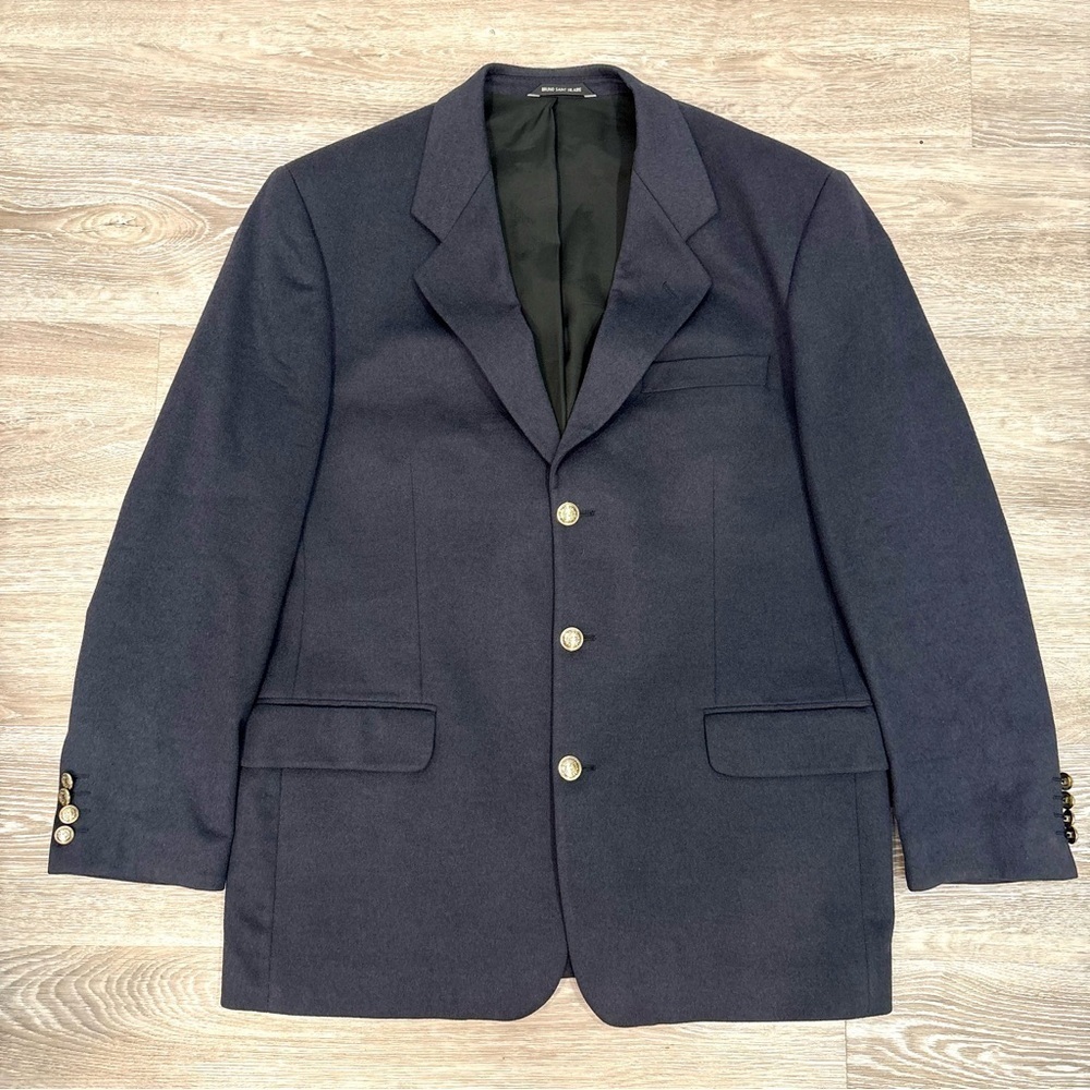 Bruno Saint Hilaire Vintage Mens Cashmere Navy Jacket Sport Coat France sz 52R - Picture 2 of 14